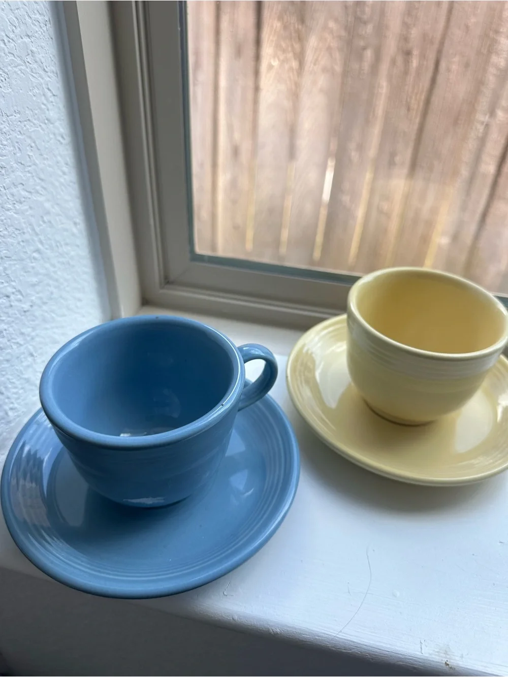 Blue and Yellow Ceramic Cup and Saucer Set